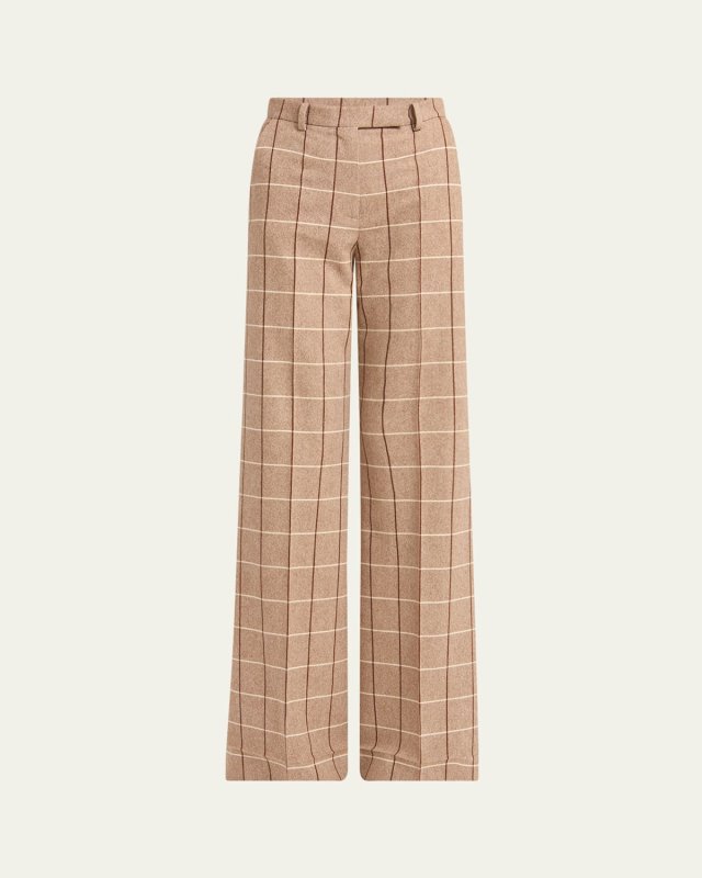 Check Wool Wide-Leg Pants